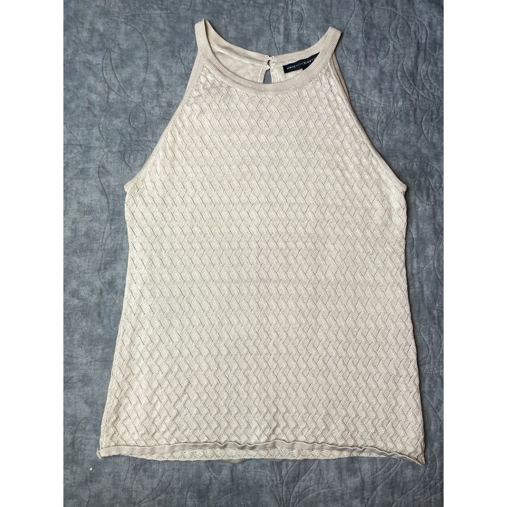 White House Black Market Cream Heavy Waffle Knit Tank Top SIze M